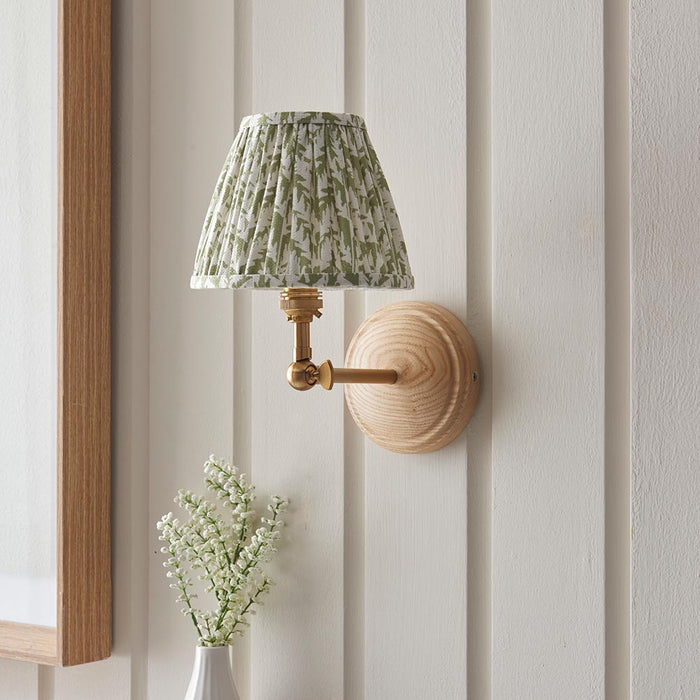 Wood Wing And Leaf 16cm Herb Garden Green Shade Wall Light In Brushed Aged Brass