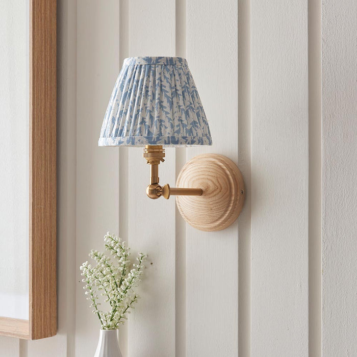 Wood Wing And Leaf 16cm Shell Bay Blue Shade Wall Light In Brushed Aged Brass