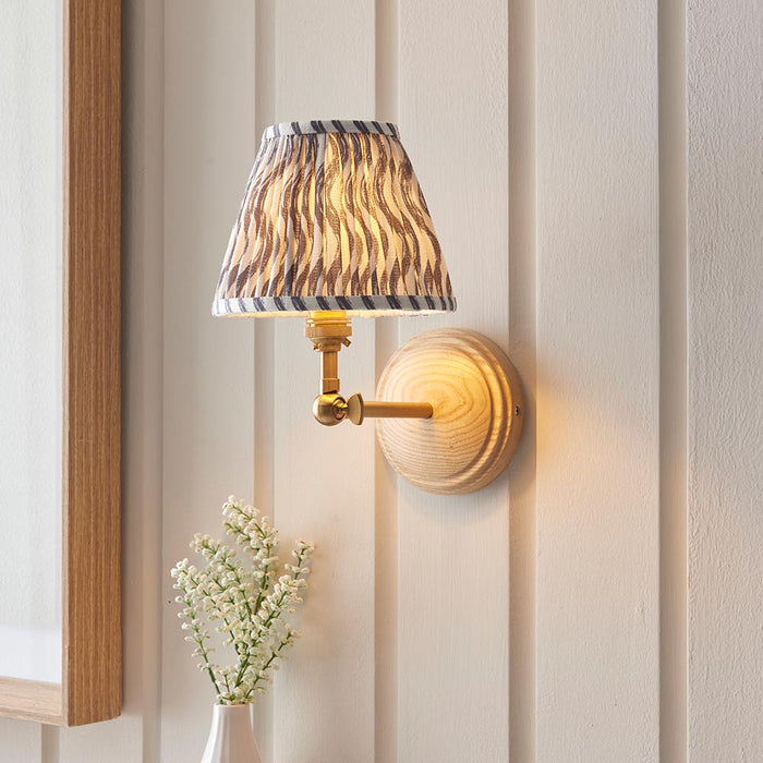 Wood Wing And Ripple 16cm Pearl Grey Shade Wall Light In Brushed Aged Brass