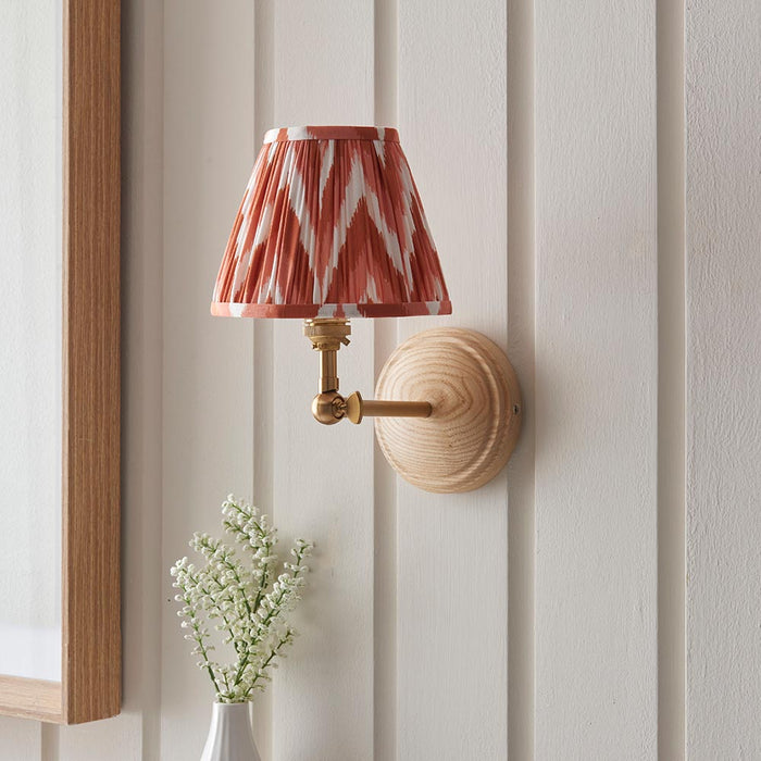 Wood Wing And Zigzag 16cm Apricot Orange Shade Wall Light In Brushed Aged Brass