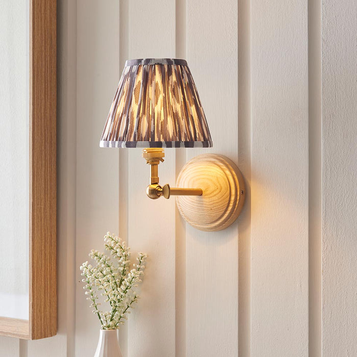 Wood Wing And Ikat 16cm Pearl Grey Shade Wall Light In Brushed Aged Brass