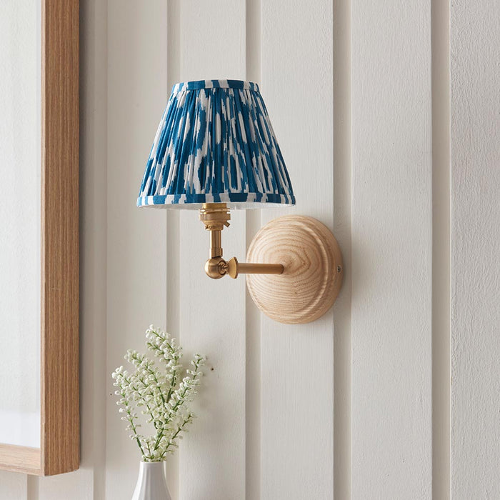 Wood Wing And Ikat 16cm Marlin Blue Shade Wall Light In Brushed Aged Brass