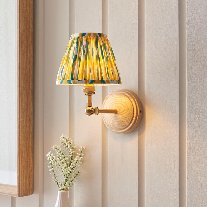 Wood Wing And Ikat 16cm Yellow And Jade Shade Wall Light In Brushed Aged Brass