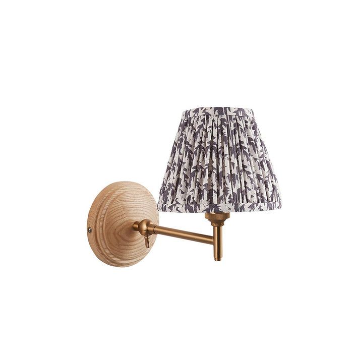 Wood Fold And Leaf 16cm Pearl Grey Shade Wall Light In Brushed Aged Brass