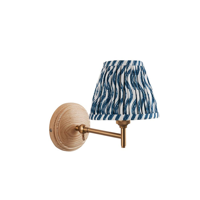Wood Fold And Ripple 16cm Marlin Blue Shade Wall Light In Brushed Aged Brass