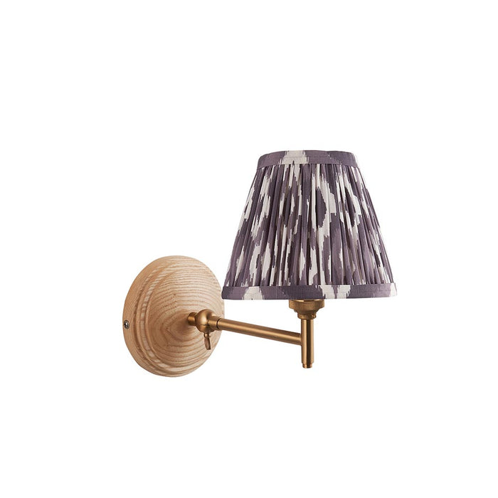 Wood Fold And Ikat 16cm Pearl Grey Shade Wall Light In Brushed Aged Brass