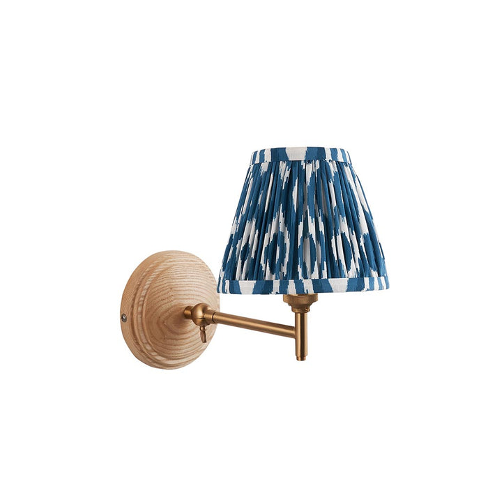 Wood Fold And Ikat 16cm Marlin Blue Shade Wall Light In Brushed Aged Brass