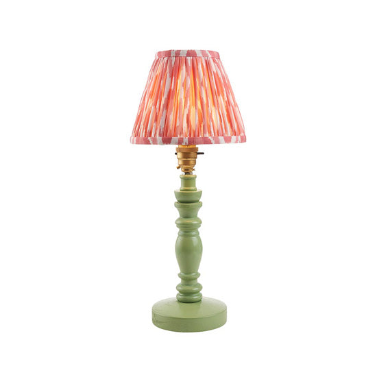 Bibury Ikat 16cm Coral Pink Fabric Shade Table Lamp Satin Cotswold