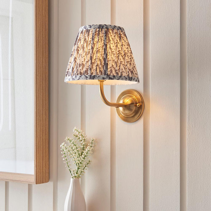 Dome Arc And Leaf 20cm Pearl Grey Shade Wall Light In Brushed Aged Brass
