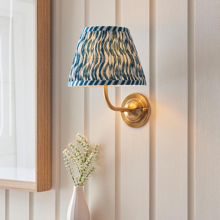 Dome Arc And Ripple 20cm Marlin Blue Shade Wall Light In Brushed Aged Brass