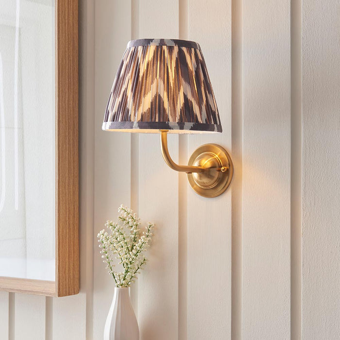 Dome Arc And Zigzag 20cm Pearl Grey Shade Wall Light In Brushed Aged Brass