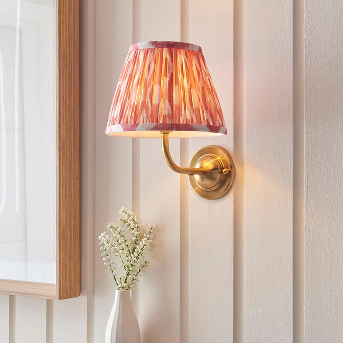 Dome Arc And Ikat 20cm Coral Pink Shade Wall Light In Brushed Aged Brass