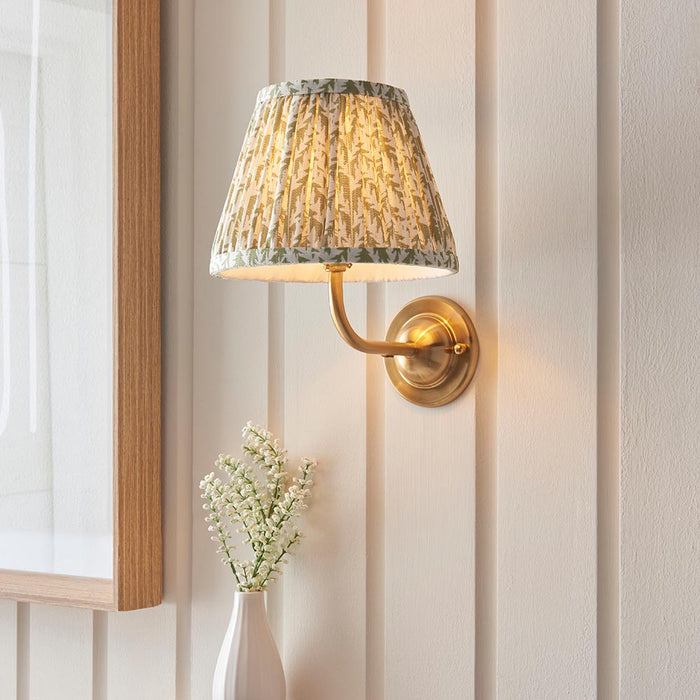 Dome Arc And Leaf 20cm Herb Garden Green Shade Wall Light In Brushed Aged Brass