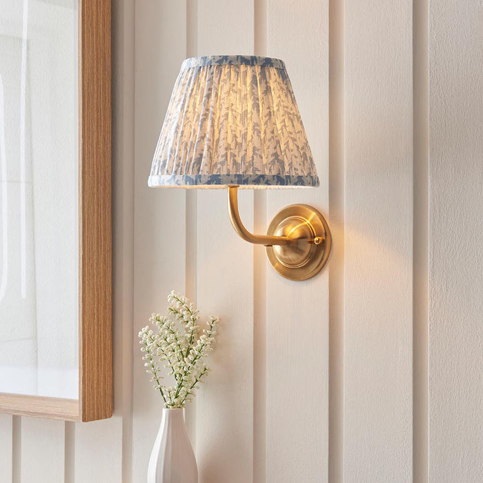 Dome Arc And Leaf 20cm Shell Bay Blue Shade Wall Light In Brushed Aged Brass