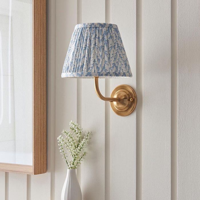 Dome Arc And Leaf 20cm Shell Bay Blue Shade Wall Light In Brushed Aged Brass