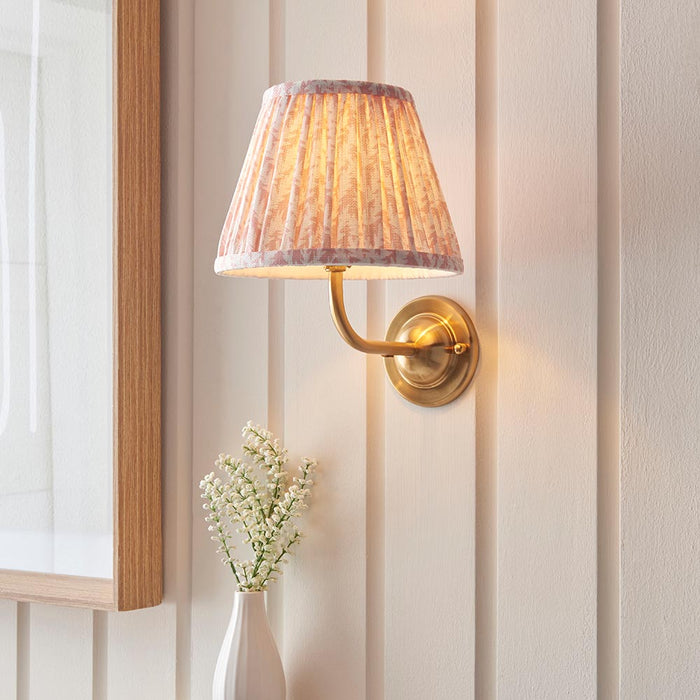 Dome Arc And Leaf 20cm Peachy Keen Shade Wall Light In Brushed Aged Brass