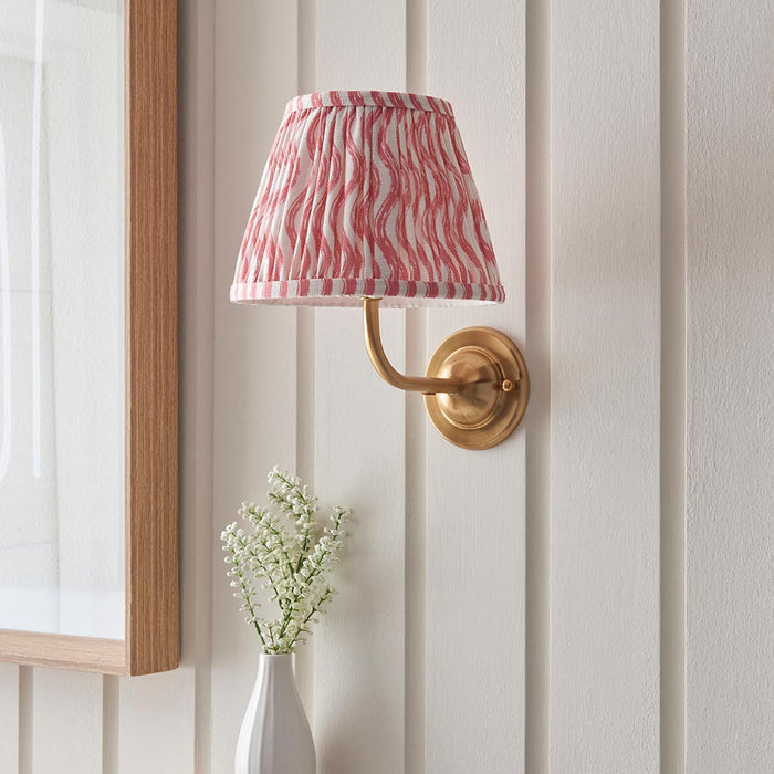 Dome Arc And Ripple 20cm Coral Pink Shade Wall Light In Brushed Aged Brass