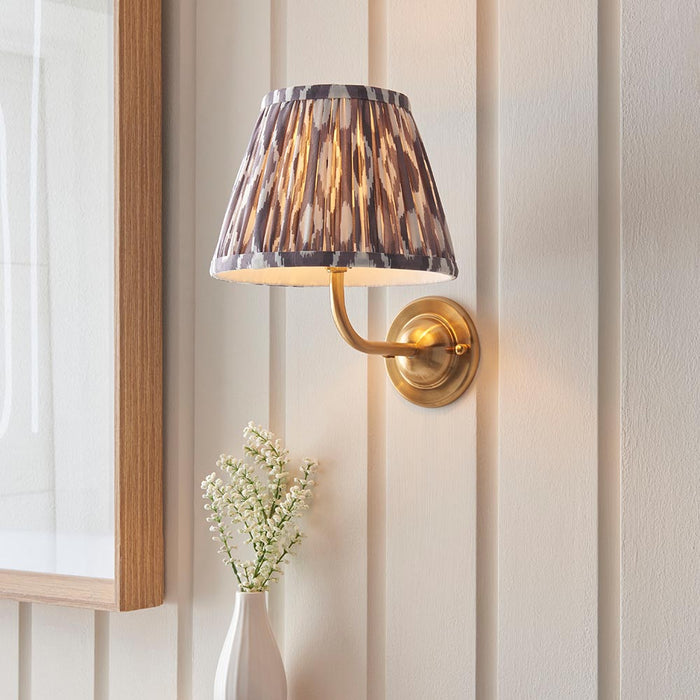 Dome Arc And Ikat 20cm Pearl Grey Shade Wall Light In Brushed Aged Brass