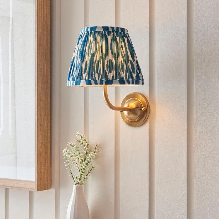 Dome Arc And Ikat 20cm Marlin Blue Shade Wall Light In Brushed Aged Brass