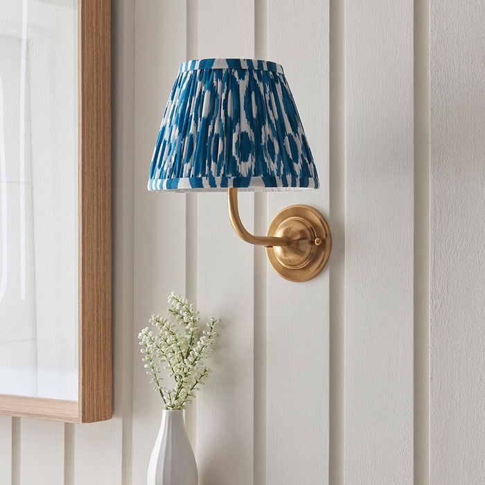 Dome Arc And Ikat 20cm Marlin Blue Shade Wall Light In Brushed Aged Brass