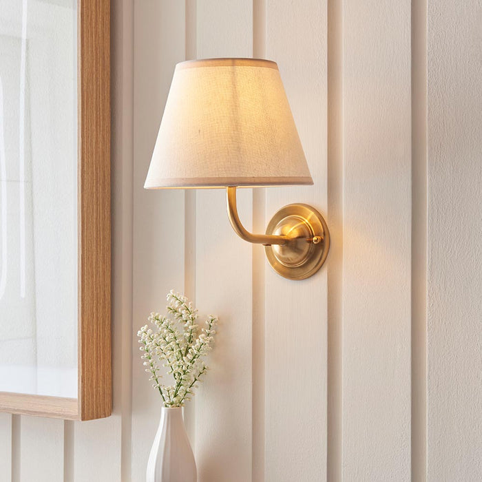 Dome Arc And Ivy 20cm Vintage White Shade Wall Light In Brushed Aged Brass