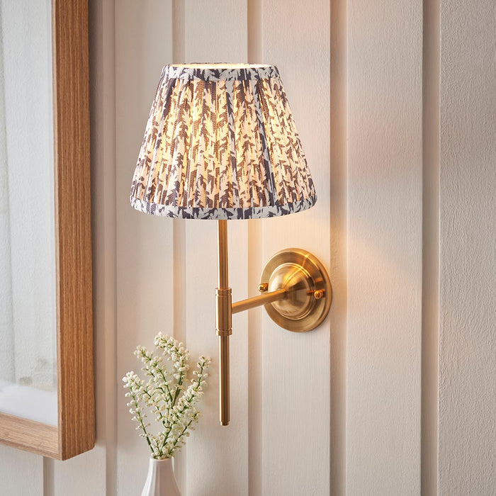 Dome T Bar And Leaf 20cm Pearl Grey Shade Wall Light In Brushed Aged Brass