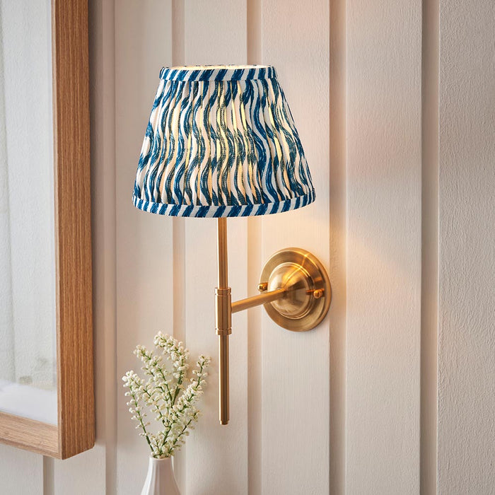 Dome T Bar And Ripple 20cm Marlin Blue Shade Wall Light In Brushed Aged Brass