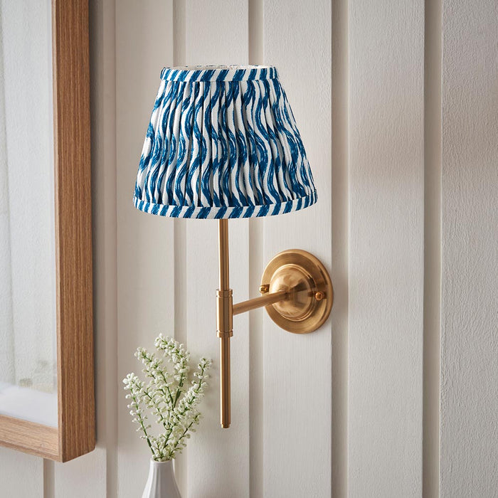 Dome T Bar And Ripple 20cm Marlin Blue Shade Wall Light In Brushed Aged Brass