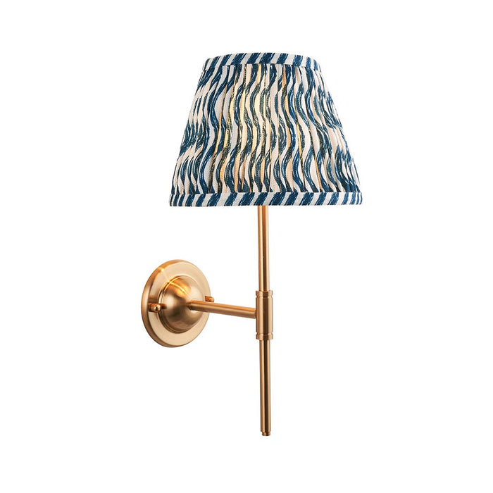 Dome T Bar And Ripple 20cm Marlin Blue Shade Wall Light In Brushed Aged Brass