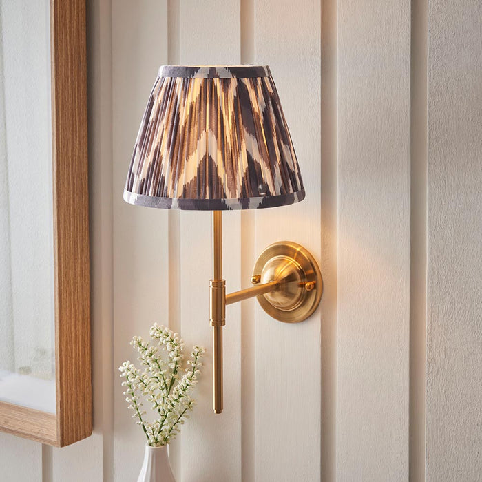 Dome T Bar And Zigzag 20cm Pearl Grey Shade Wall Light In Brushed Aged Brass