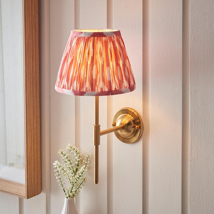 Dome T Bar And Ikat 20cm Coral Pink Shade Wall Light In Brushed Aged Brass