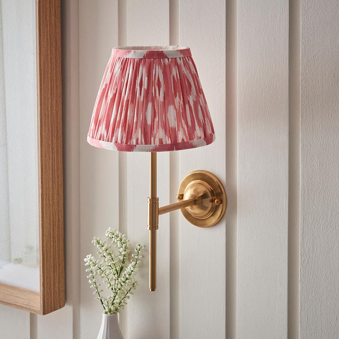 Dome T Bar And Ikat 20cm Coral Pink Shade Wall Light In Brushed Aged Brass