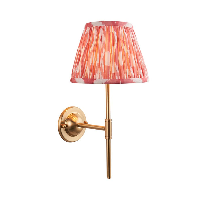 Dome T Bar And Ikat 20cm Coral Pink Shade Wall Light In Brushed Aged Brass