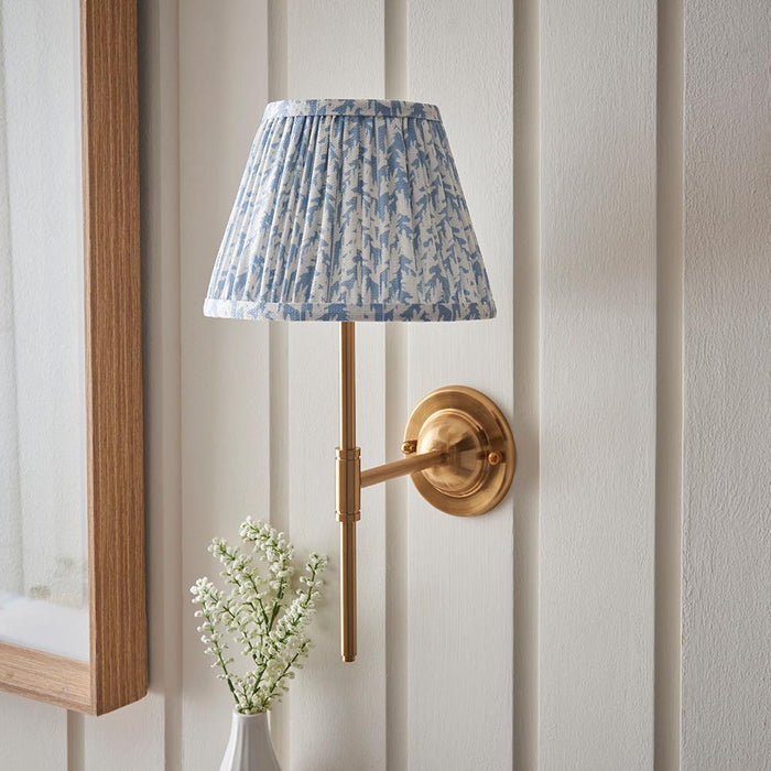 Dome T Bar And Leaf 20cm Shell Bay Blue Shade Wall Light In Brushed Aged Brass