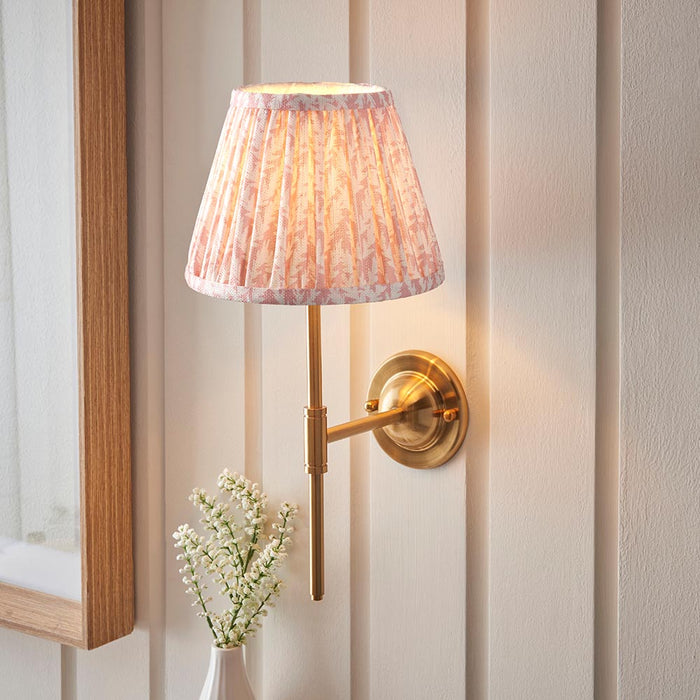 Dome T Bar And Leaf 20cm Peachy Keen Shade Wall Light In Brushed Aged Brass