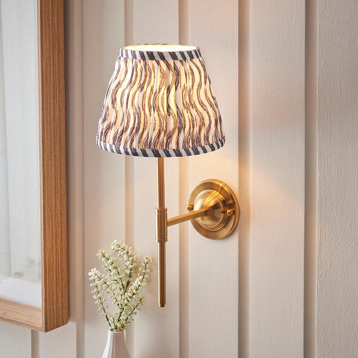 Dome T Bar And Ripple 20cm Pearl Grey Shade Wall Light In Brushed Aged Brass