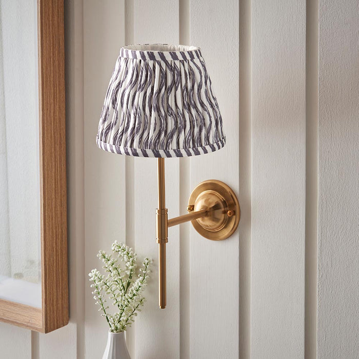 Dome T Bar And Ripple 20cm Pearl Grey Shade Wall Light In Brushed Aged Brass