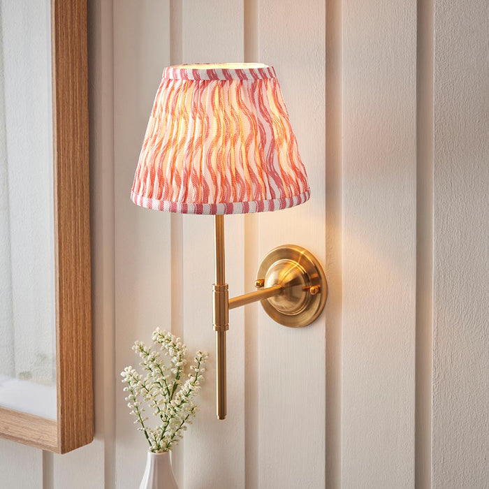 Dome T Bar And Ripple 20cm Coral Pink Shade Wall Light In Brushed Aged Brass