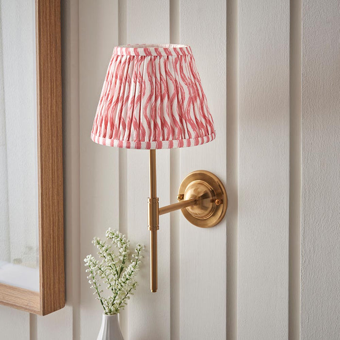 Dome T Bar And Ripple 20cm Coral Pink Shade Wall Light In Brushed Aged Brass
