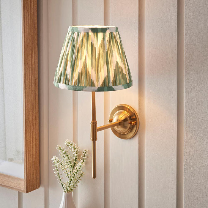 Dome T Bar And Zigzag 20cm Cotswold Green Shade Wall Light In Brushed Aged Brass
