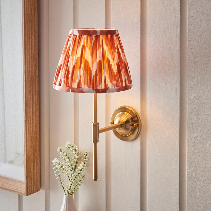 Dome T Bar And Zigzag 20cm Apricot Orange Shade Wall Light In Brushed Aged Brass