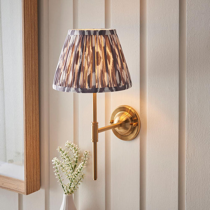 Dome T Bar And Ikat 20cm Pearl Grey Shade Wall Light In Brushed Aged Brass