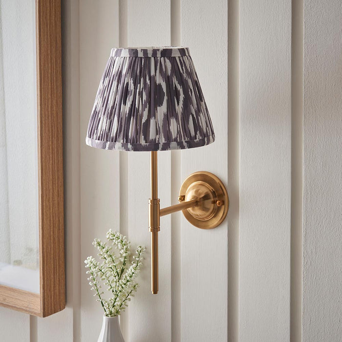 Dome T Bar And Ikat 20cm Pearl Grey Shade Wall Light In Brushed Aged Brass