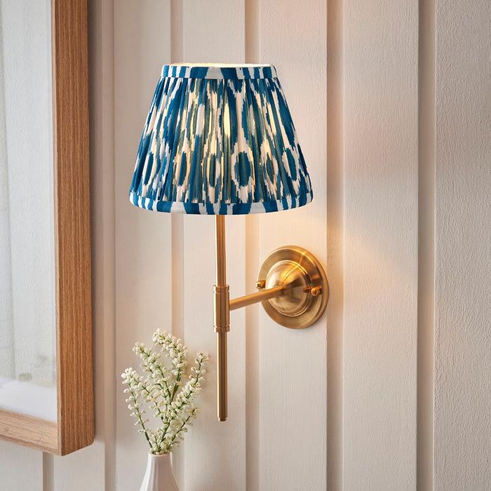 Dome T Bar And Ikat 20cm Marlin Blue Shade Wall Light In Brushed Aged Brass