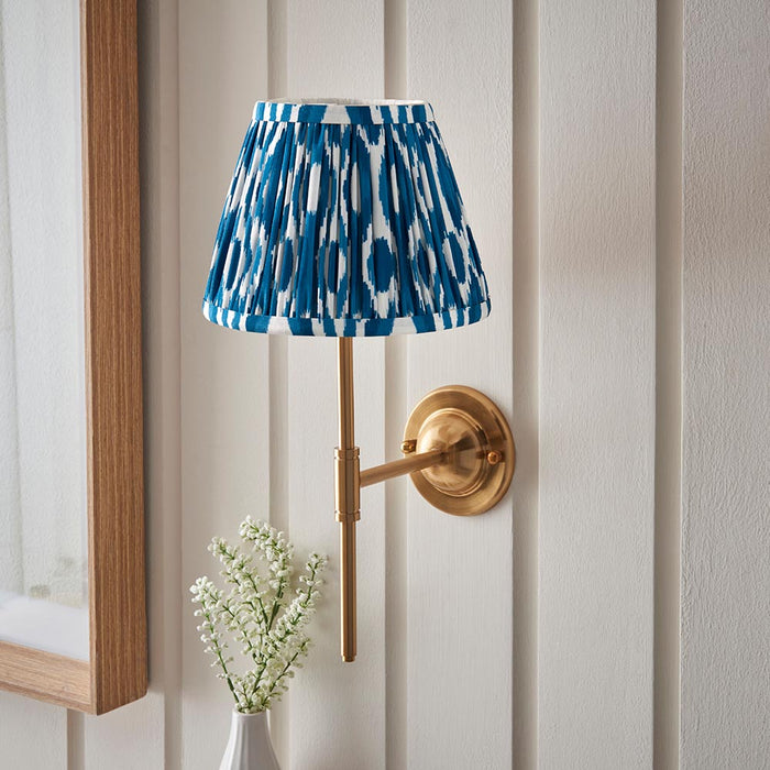 Dome T Bar And Ikat 20cm Marlin Blue Shade Wall Light In Brushed Aged Brass