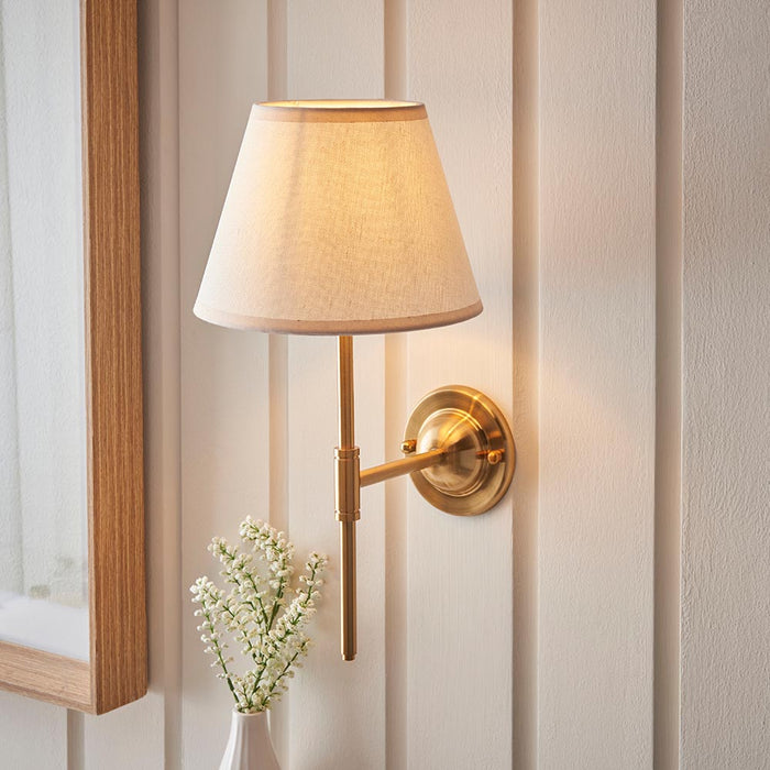 Dome T Bar And Ivy 20cm Vintage White Shade Wall Light In Brushed Aged Brass