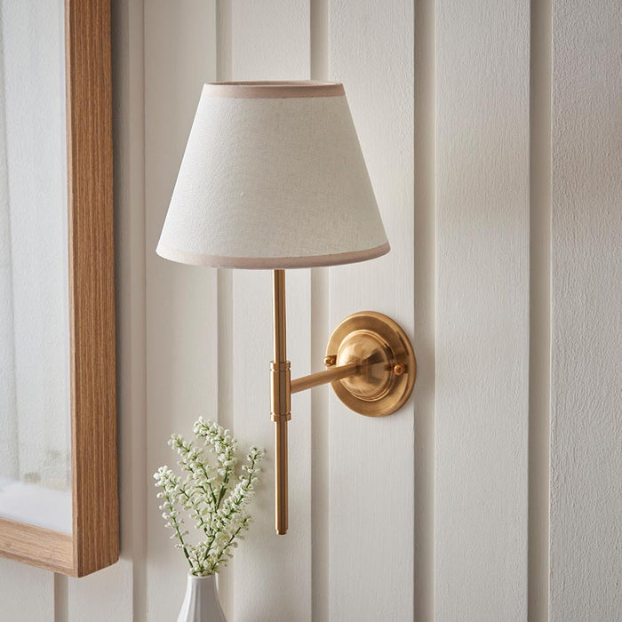 Dome T Bar And Ivy 20cm Vintage White Shade Wall Light In Brushed Aged Brass
