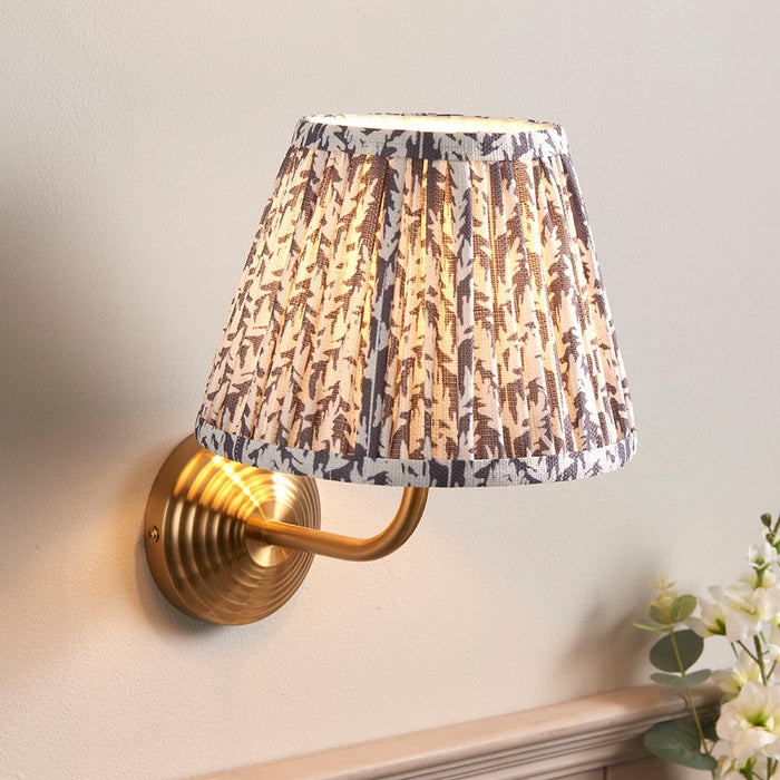 Obelisk Arc And Leaf 20cm Pearl Grey Shade Wall Light In Brushed Aged Brass