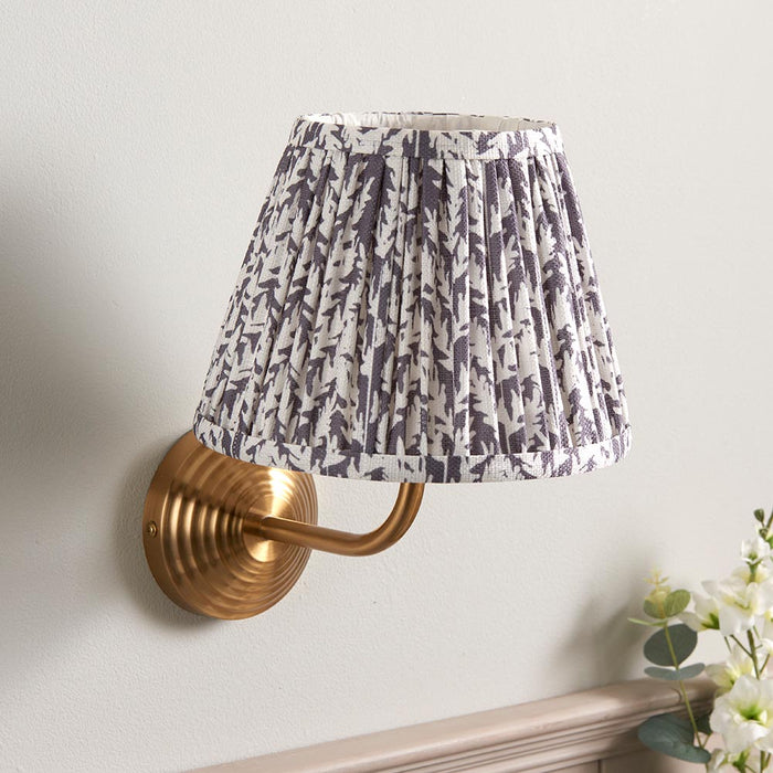 Obelisk Arc And Leaf 20cm Pearl Grey Shade Wall Light In Brushed Aged Brass