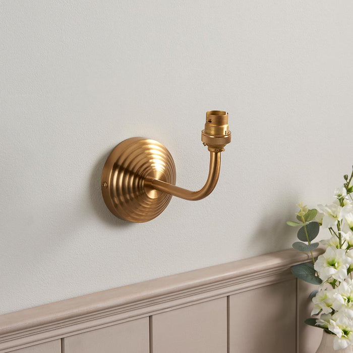 Obelisk Arc And Leaf 20cm Pearl Grey Shade Wall Light In Brushed Aged Brass